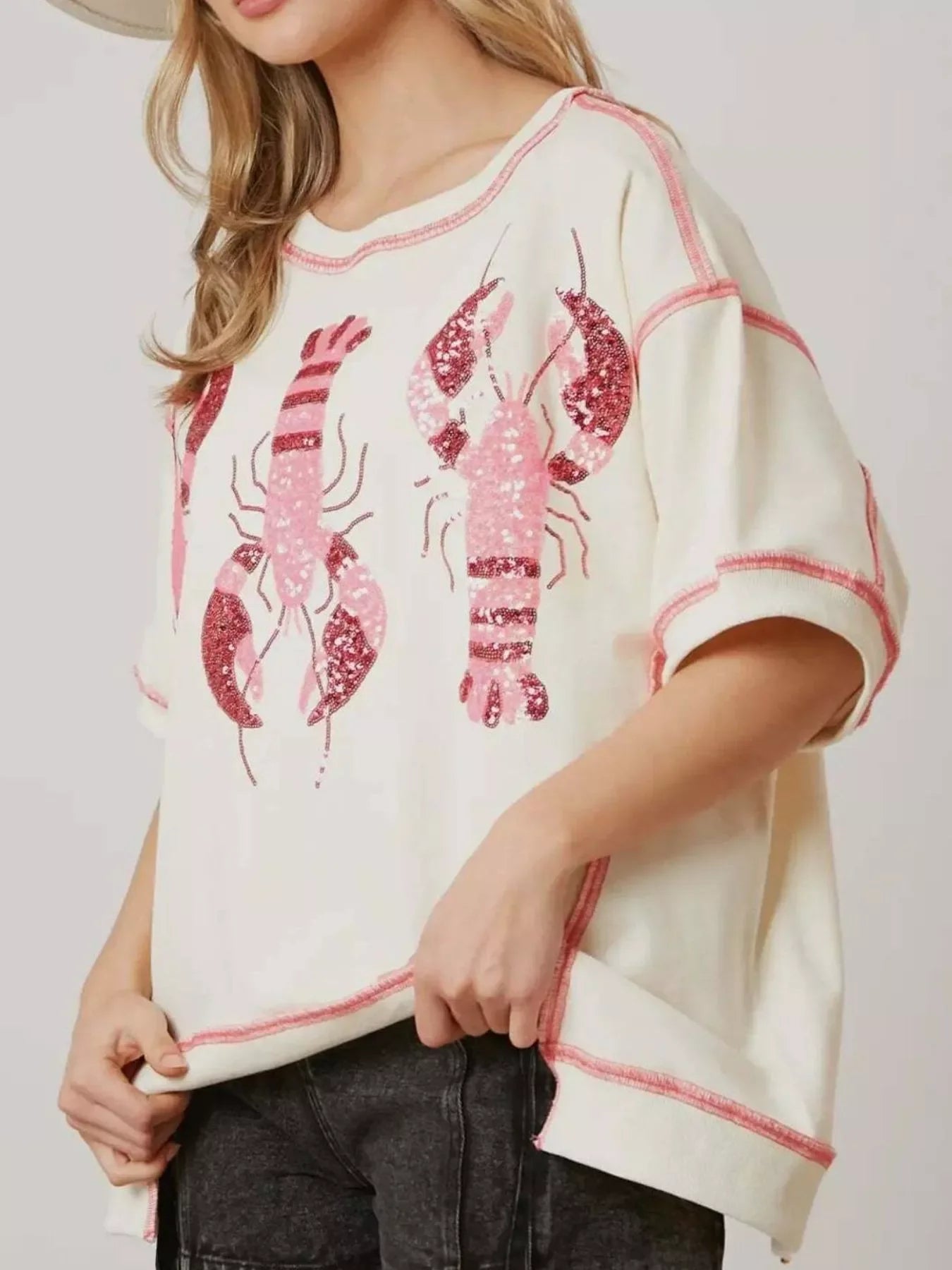 Sequin Lobster Half Sleeve T-Shirt - Southern Shores Clothing