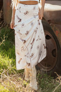 Western Print Satin Long Skirt With Flowing Drape - Southern Shores Clothing