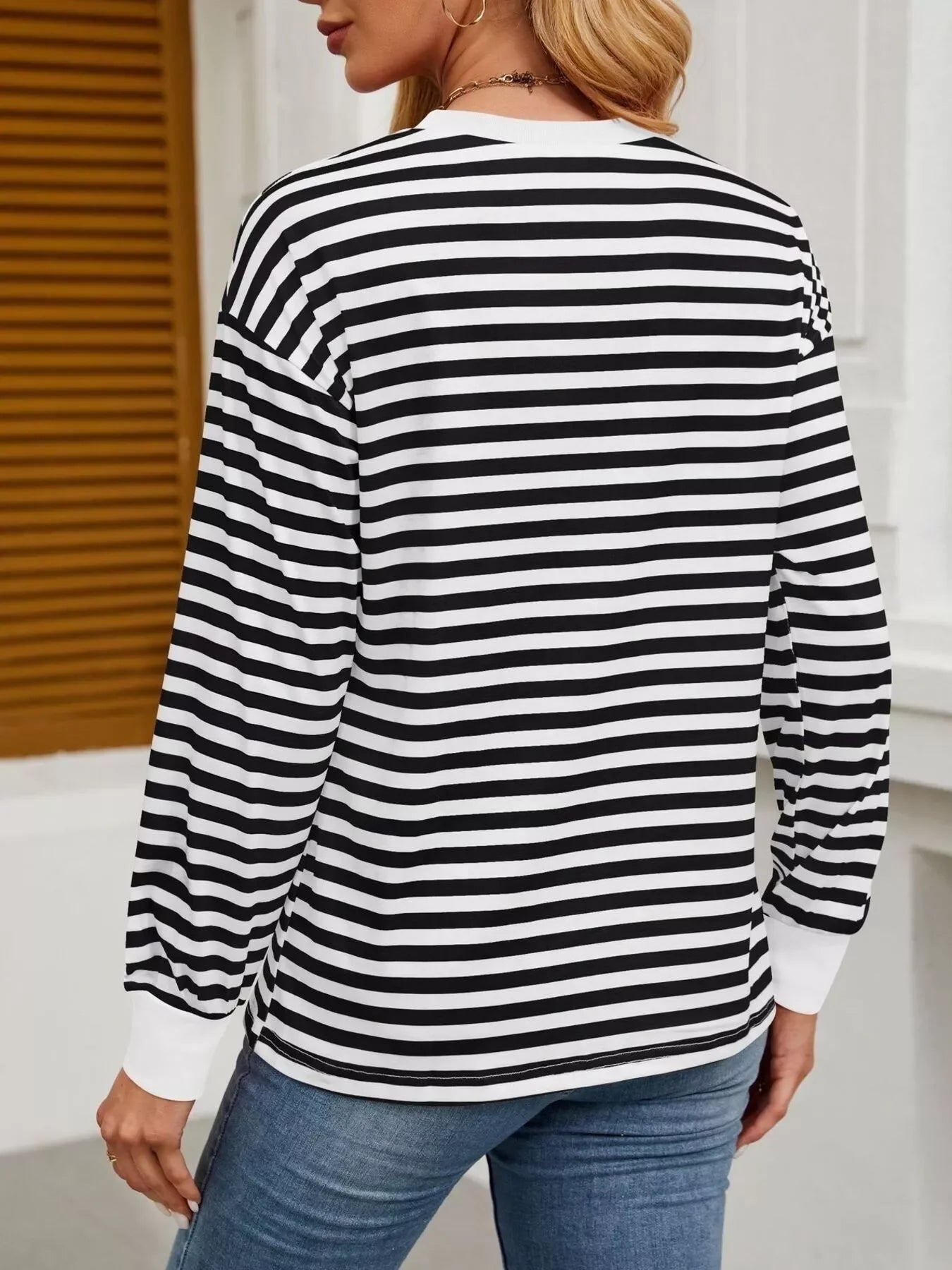 Striped Round Neck Long Sleeve T-Shirt - Southern Shores Clothing