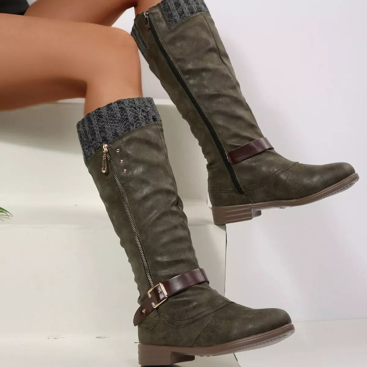 Round Toe Block Heel Boots Suede Rubber Casual