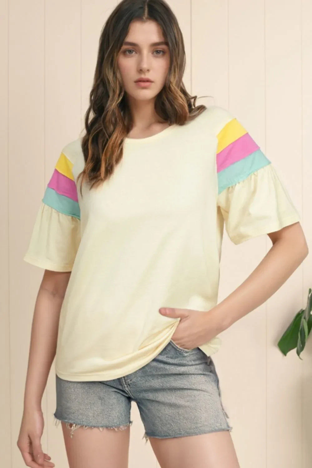 Color Block Stitched Sleeve Loose T Shirt - Southern Shores Clothing