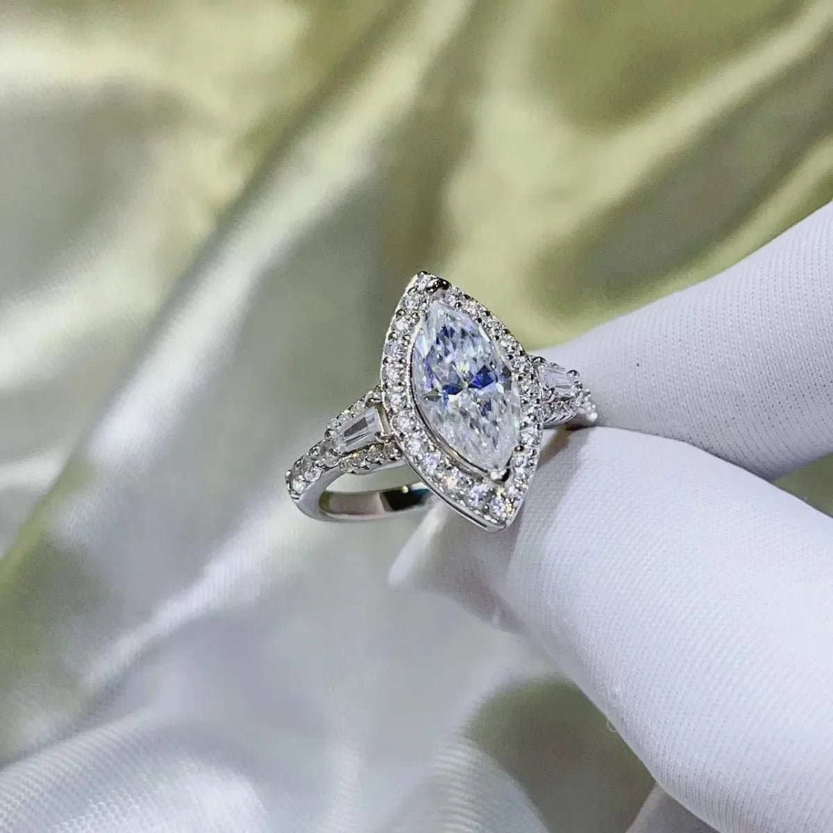 2 Carat Moissanite Pear Cut Sterling Silver Ring With Halo - Southern Shores Clothing