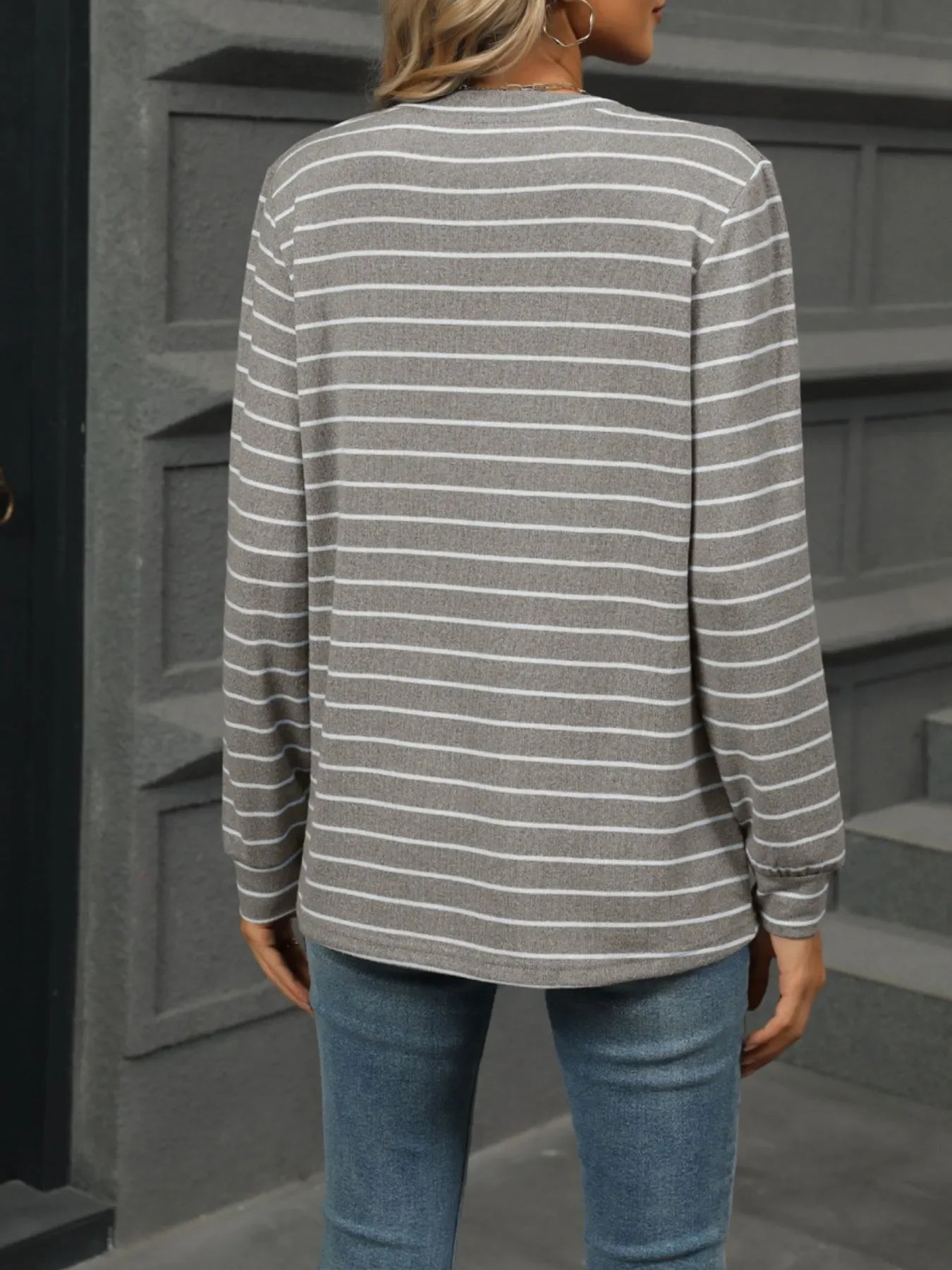 Striped Henley T-Shirt with Button Detail - Southern Shores Clothing