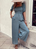 Printed Square Neck Puff Sleeve Jumpsuit - Southern Shores Clothing