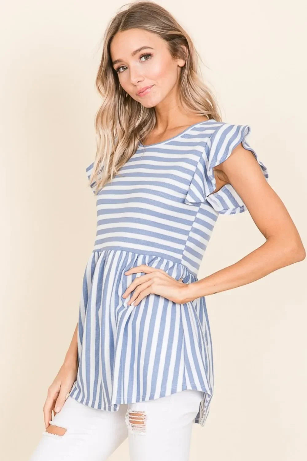 Lightweight Striped Round Neck Blouse Woven Top - Southern Shores Clothing