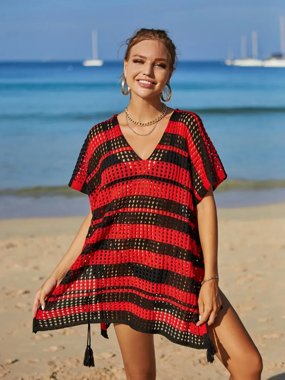 Angel Wings Striped V-Neck Cover Up One Size - Southern Shores Clothing