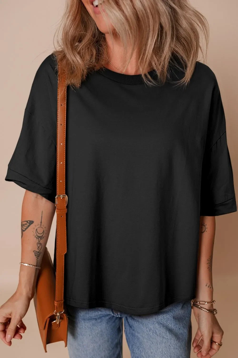 Slightly Stretchy Loose Half Sleeve Hi Low Hem Tee - Southern Shores Clothing