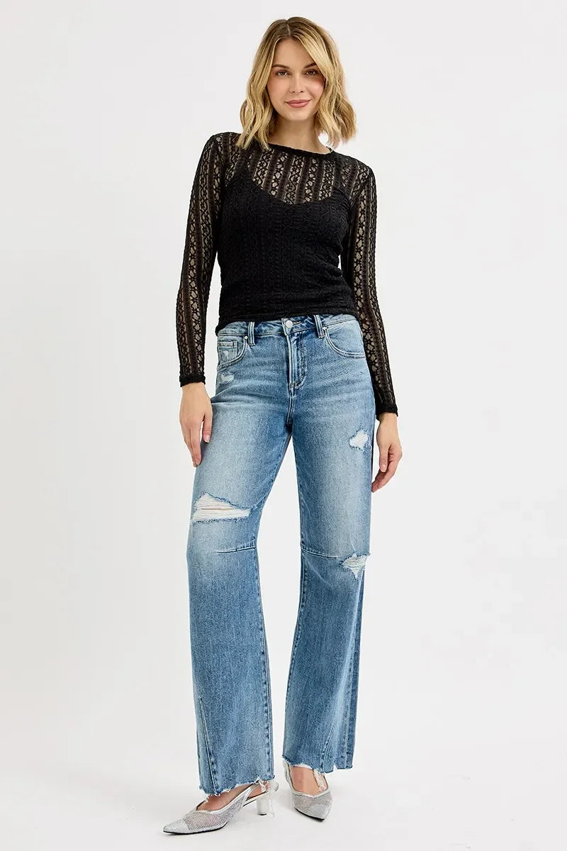 Mid Rise Wide Leg Baggy Denim Jeans Plus Size - Southern Shores Clothing