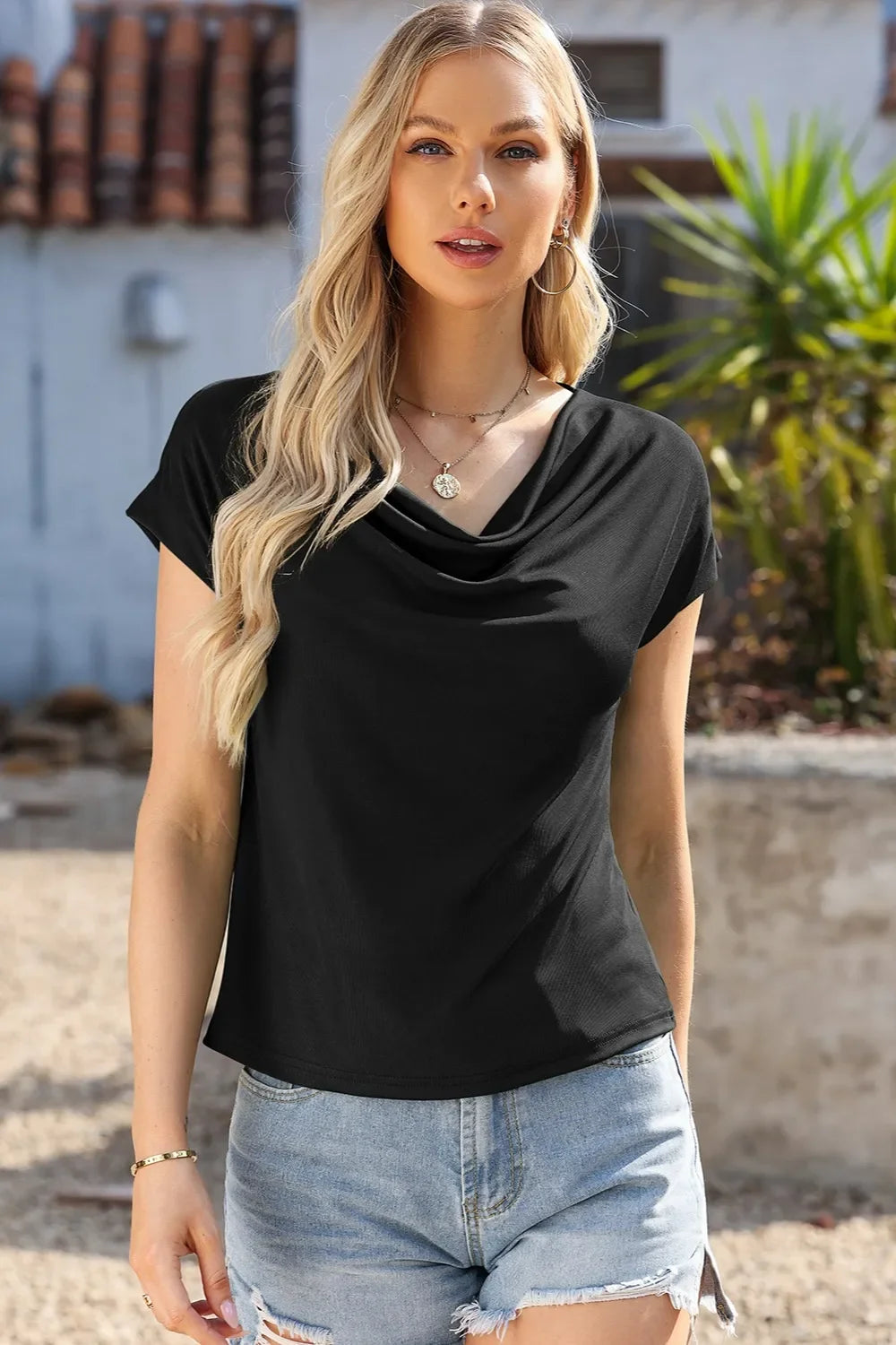 Cowl Neck Short Sleeve T-Shirt - Southern Shores Clothing