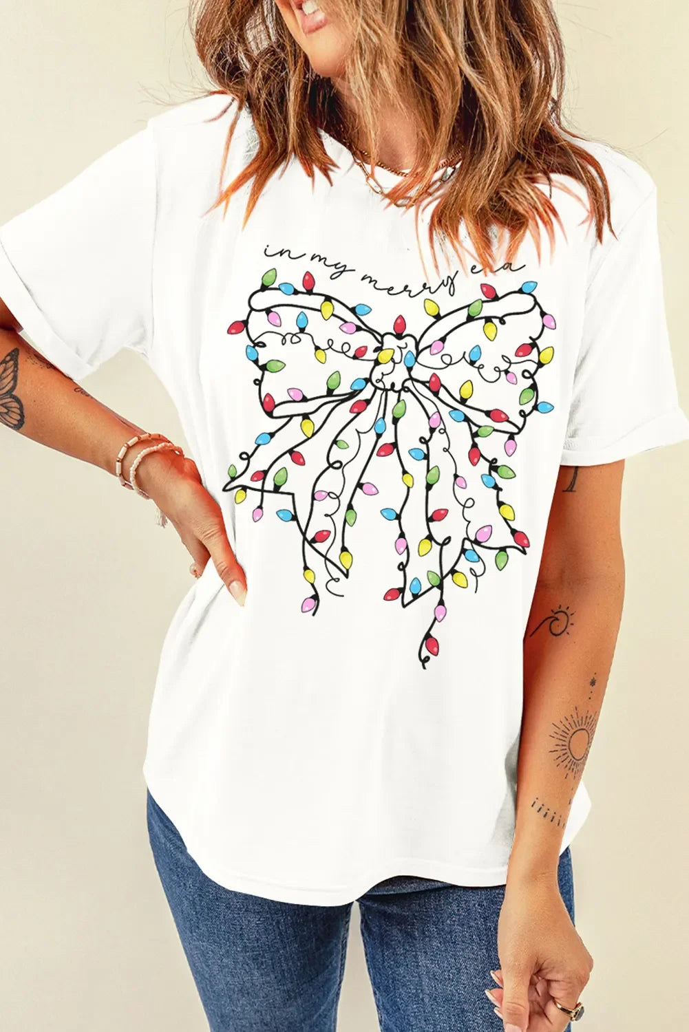 Bow Round Neck Short Sleeve Tee With Stretch - Southern Shores Clothing