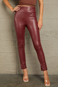 Coastal High Waist PU Straight Pants With Breathable Fabric - Southern Shores Clothing