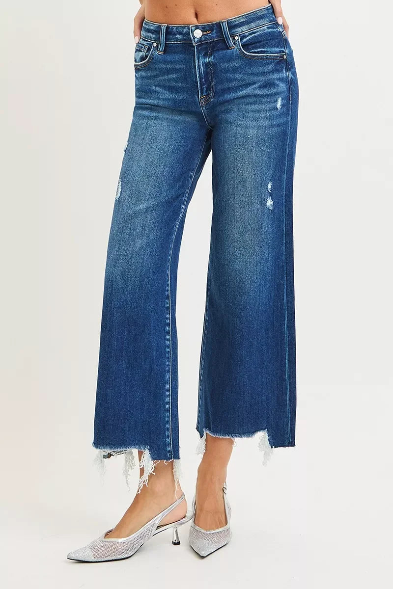 High Rise Crop Wide Leg Denim Jeans With Stretch - Southern Shores Clothing