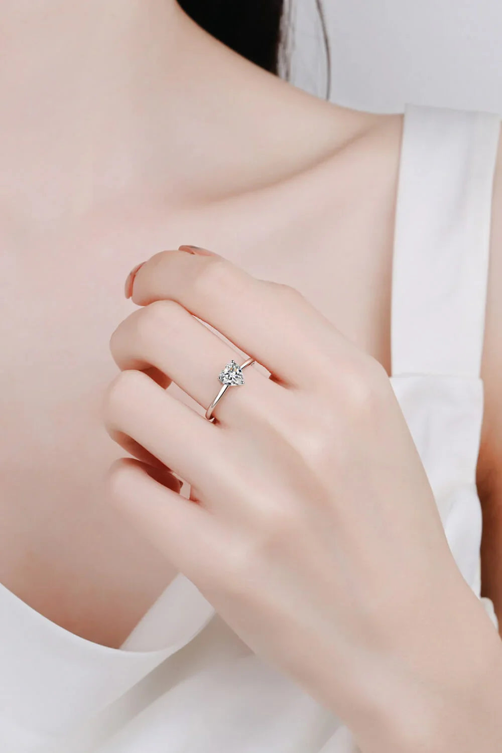 Sterling Silver Heart Moissanite Ring Classic Solitaire - Southern Shores Clothing