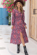 Printed Long Sleeve Slit Midi Dress - Southern Shores Clothing