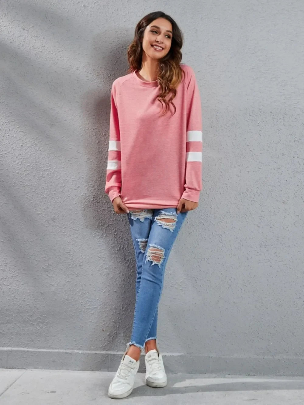 Full Size Striped Round Neck Long Sleeve T-Shirt - Southern Shores Clothing