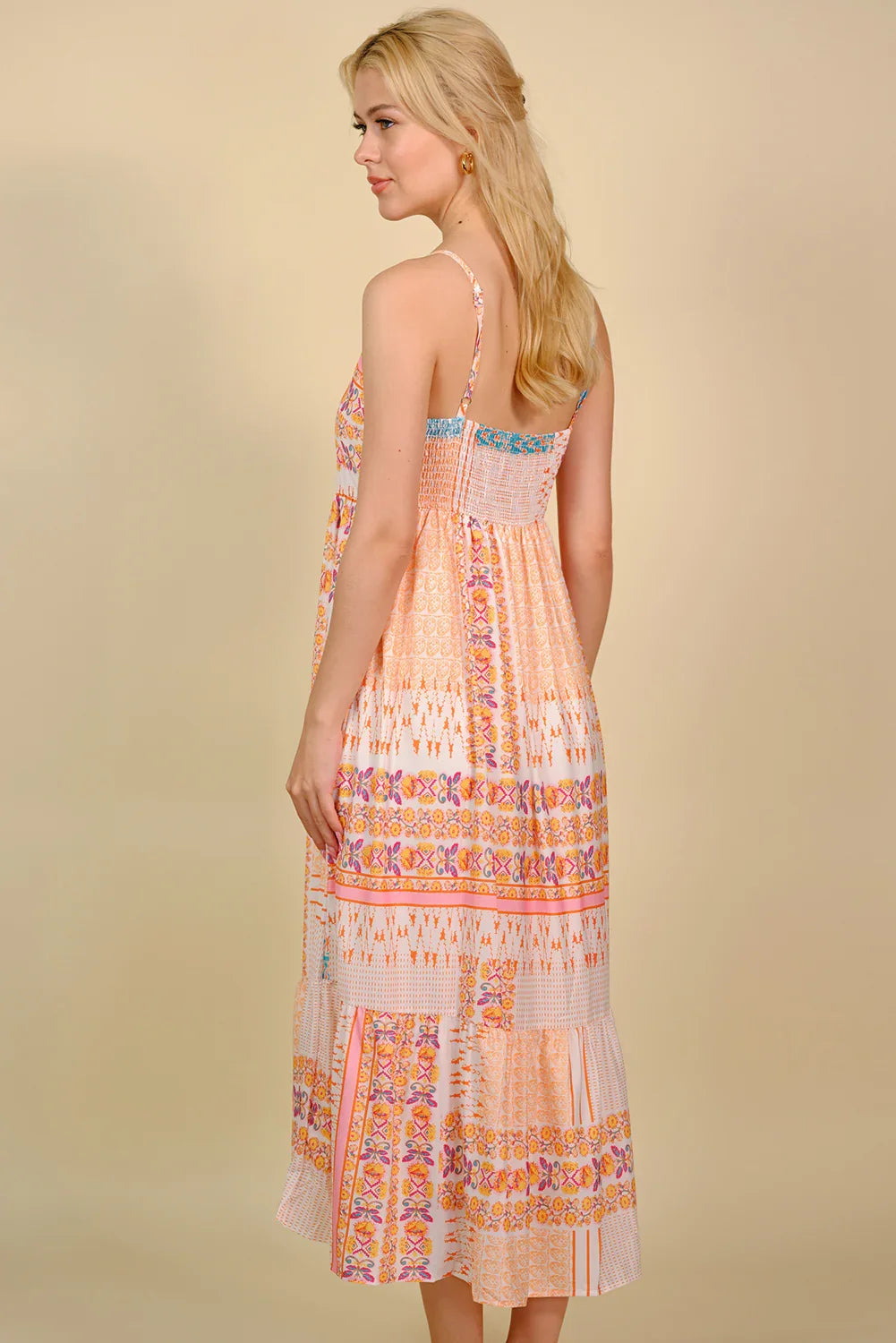 Printed Spaghetti Strap Smocked Midi Dress - Southern Shores Clothing
