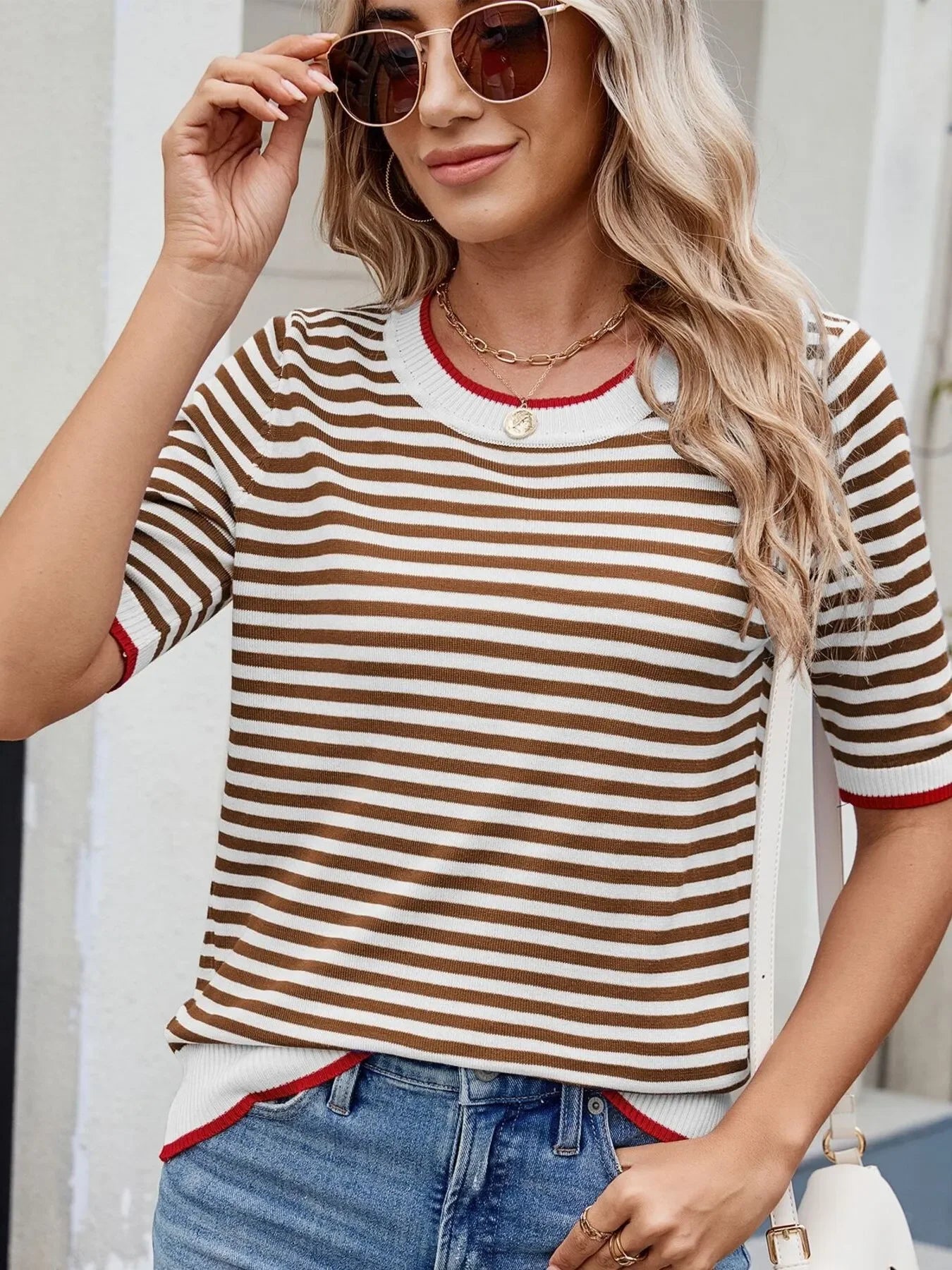 Striped Casual T-Shirt With Contrast Trim Basic Fit - Southern Shores Clothing