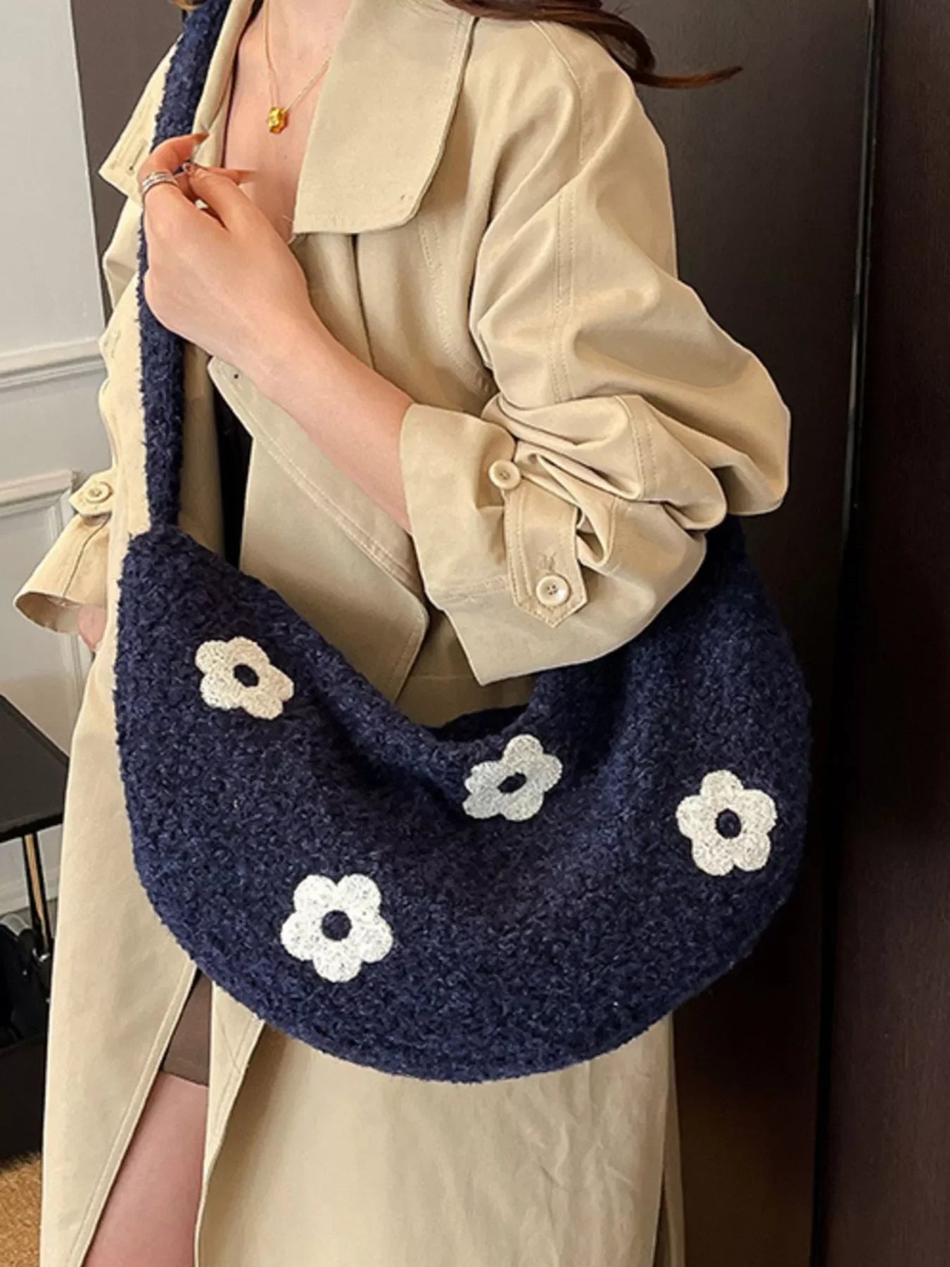 Floral Plush Crossbody Bag With Soft Pile Fabric - Southern Shores Clothing
