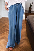 Coastal Stripe Chambray Wide Leg Jeans Tied Elastic Waist - Southern Shores Clothing