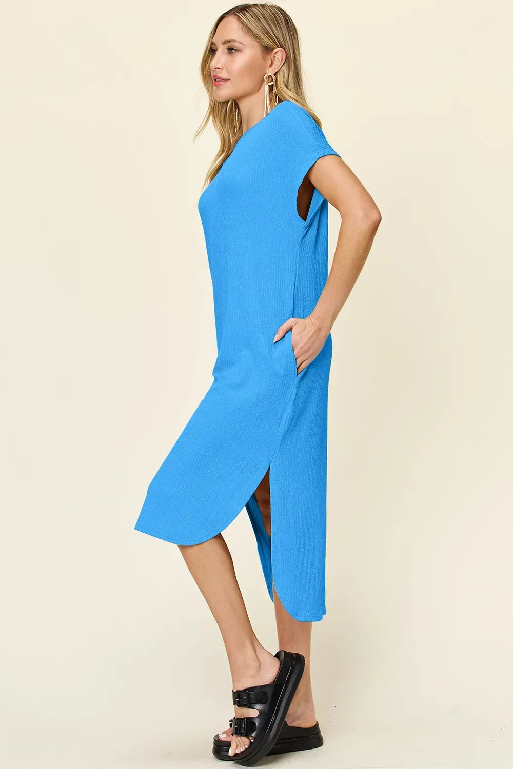 Versatile Round Neck Short Sleeve Slit Dress - Southern Shores Clothing