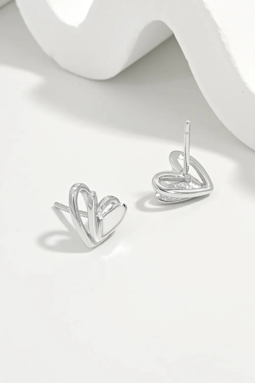 Sterling Silver Heart Stud Earrings Platinum Plated - Southern Shores Clothing