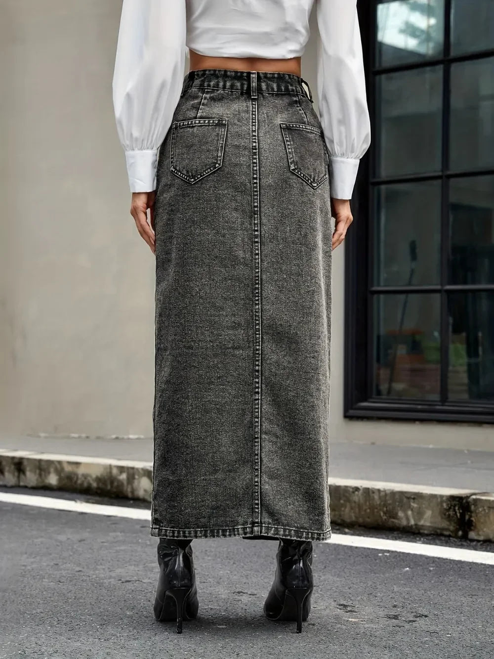 Classic High Rise Button Up Denim Skirt Everyday - Southern Shores Clothing