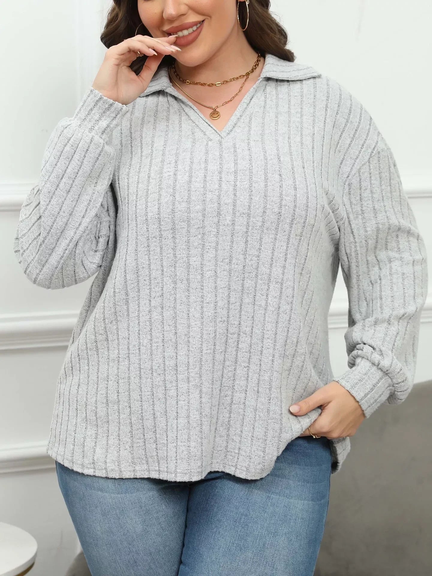 Plus Size Ribbed Knit Polo Collar T Shirt - Southern Shores Clothing