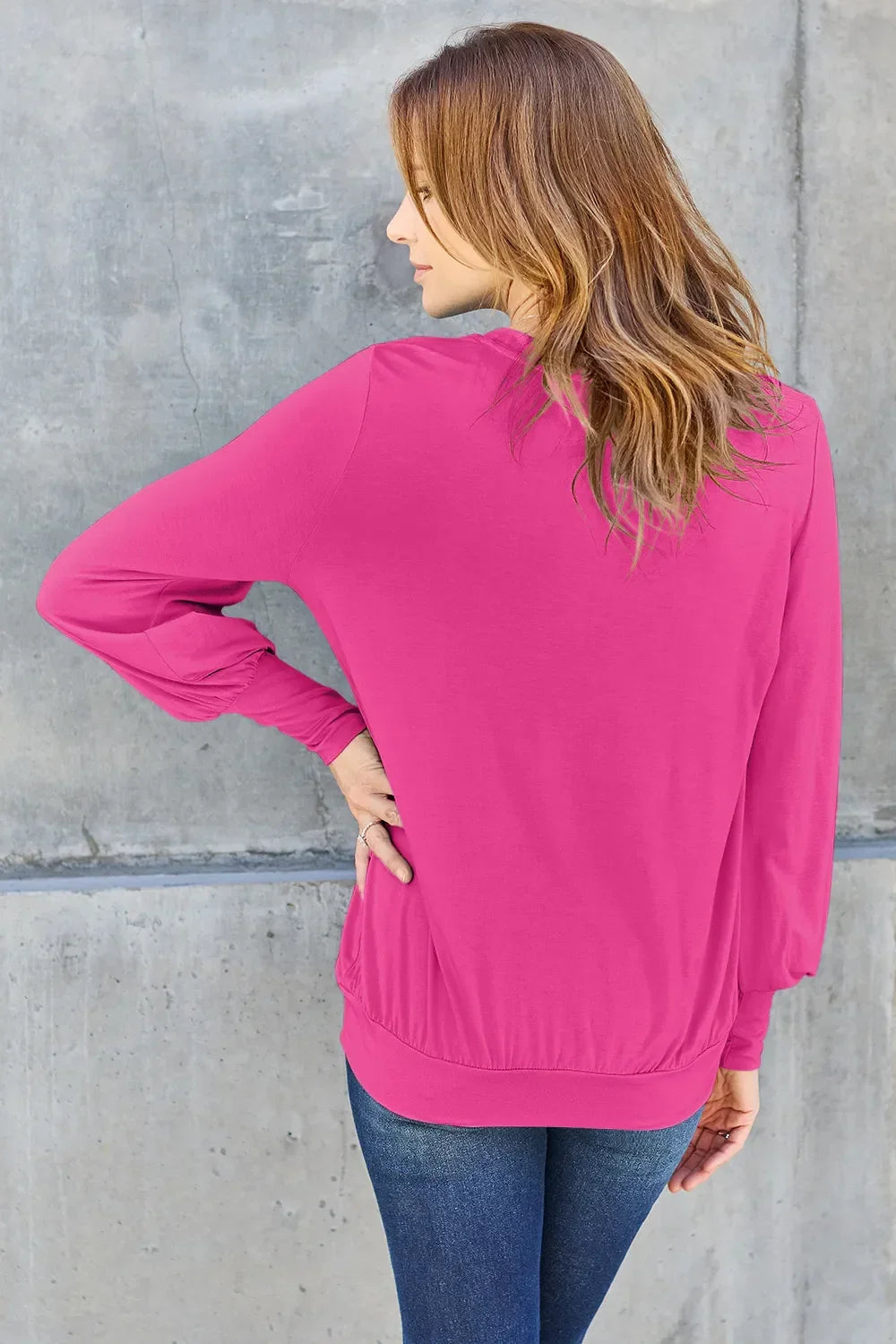 V Neck Lantern Sleeve Top Lightweight Stretch - Southern Shores Clothing