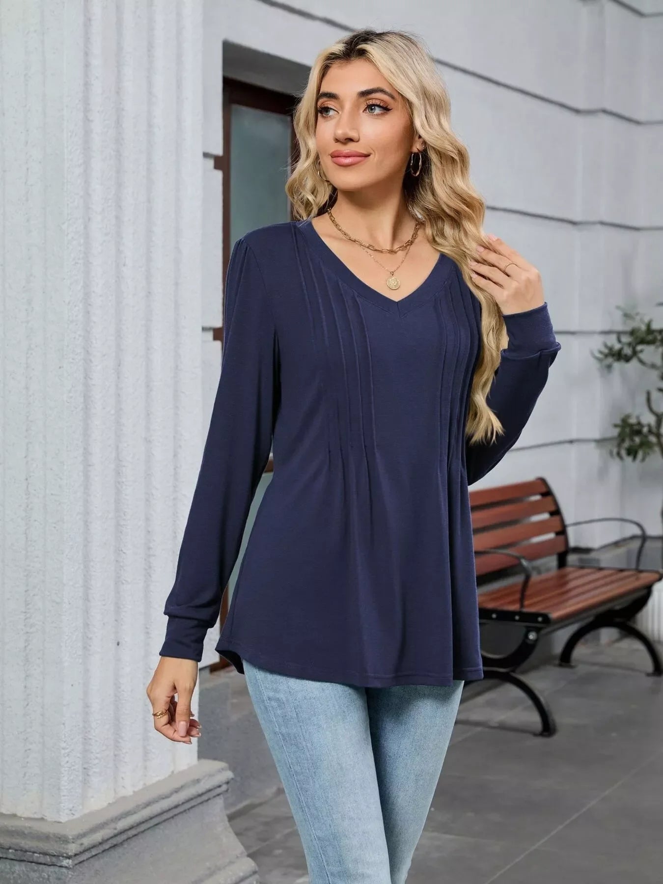 V-Neck Long Sleeve Relaxed Fit T-Shirt - Southern Shores Clothing
