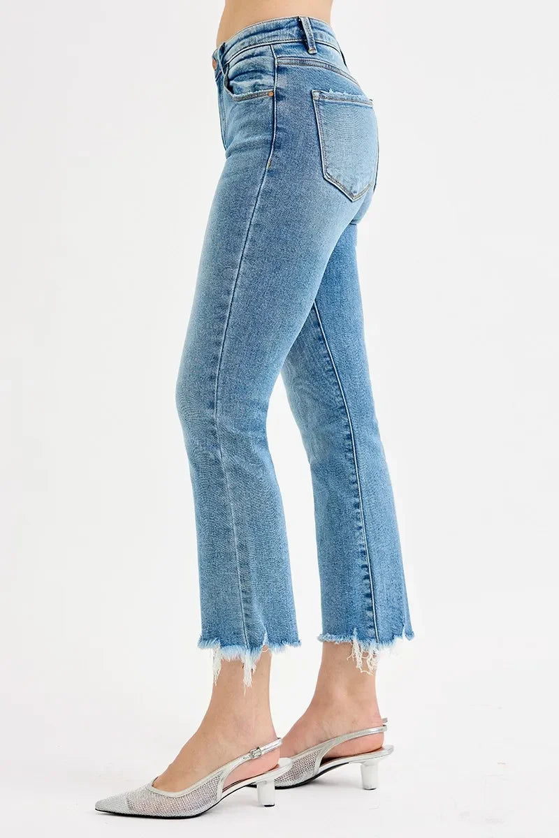 High Rise Crop Straight Denim Jeans Plus Size Stretch - Southern Shores Clothing