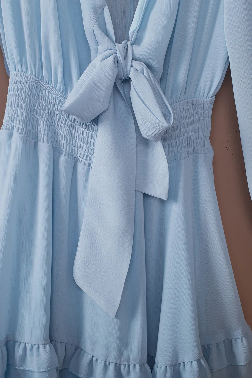 Tied Plunge Smocked Waist Flounce Sleeve Dress - Southern Shores Clothing