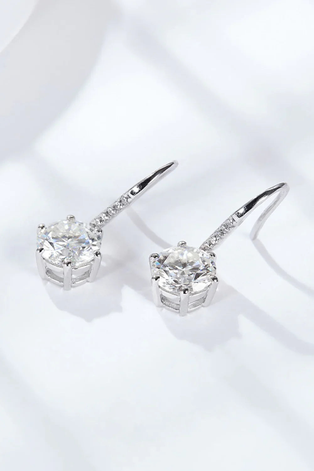 Six-Prong Moissanite Drop Earrings In Sterling Silver - Southern Shores Clothing