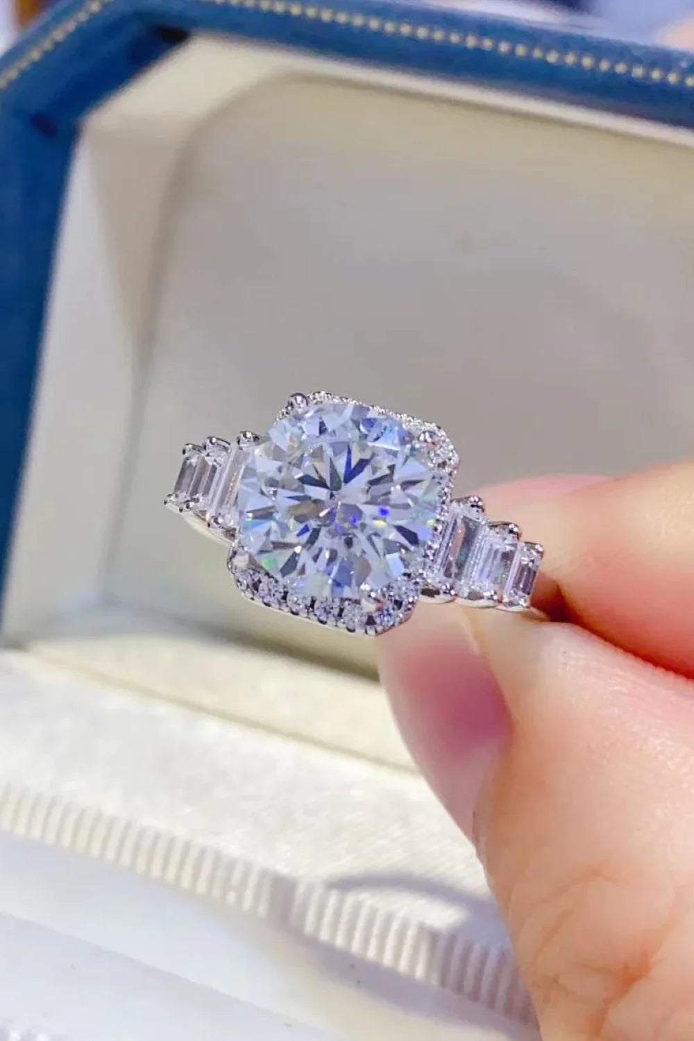 3 Carat Moissanite Sterling Silver Ring, Halo Setting - Southern Shores Clothing