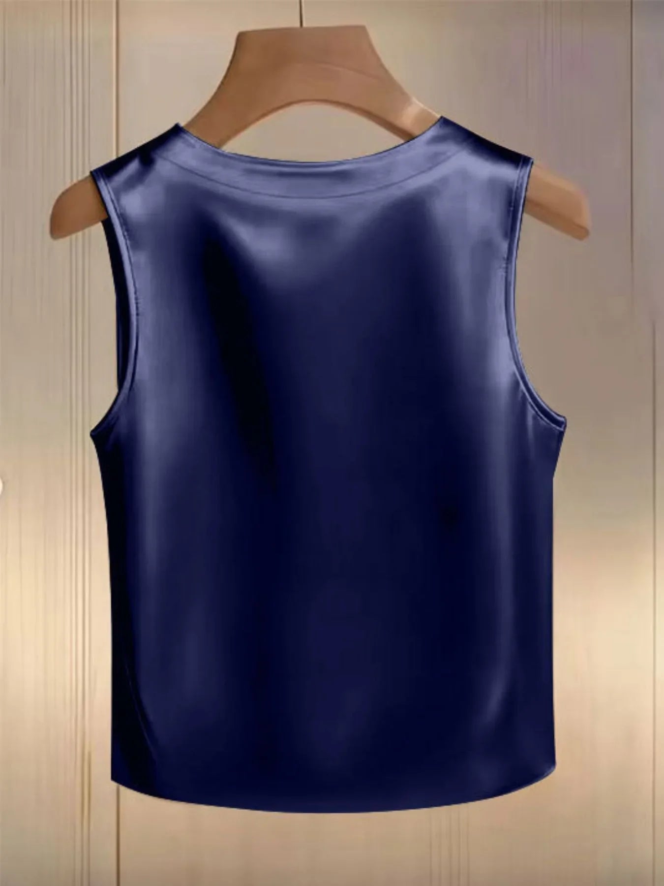 Elegant Satin Tank Top With Pearl Embellished Collar Detailing - Southern Shores Clothing