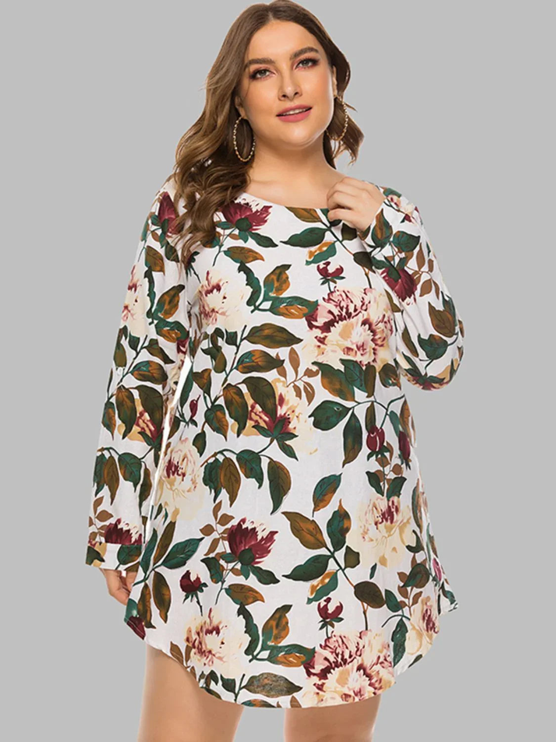Full Size Floral Long Sleeve Mini Dress - Southern Shores Clothing
