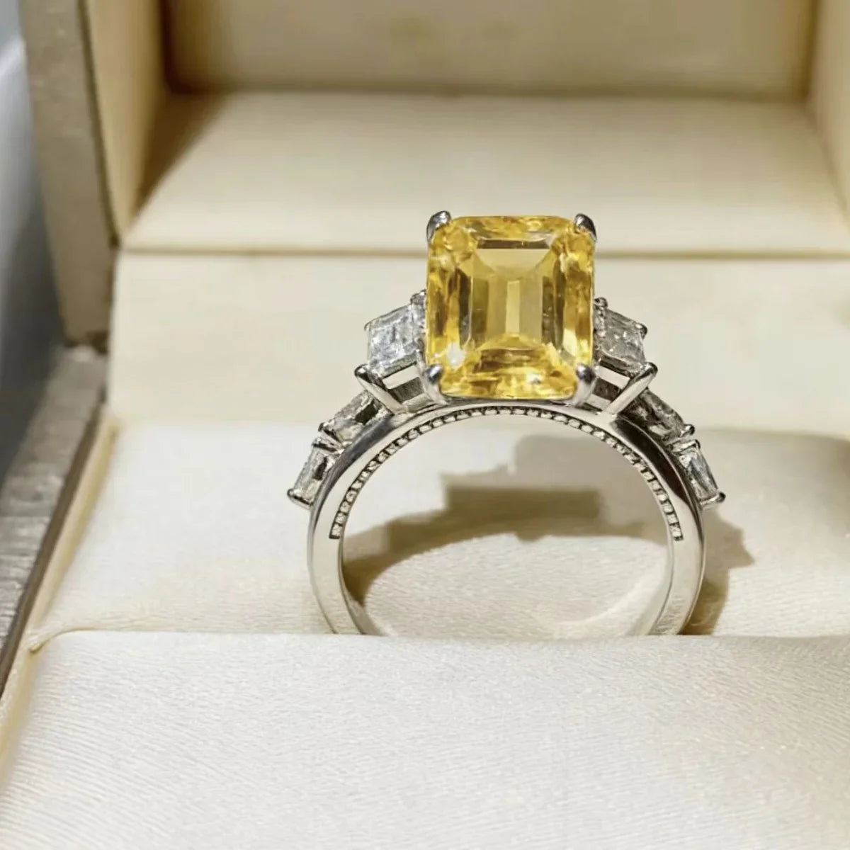 5 Carat Moissanite Ring In Sterling Silver With Side Stones - Southern Shores Clothing