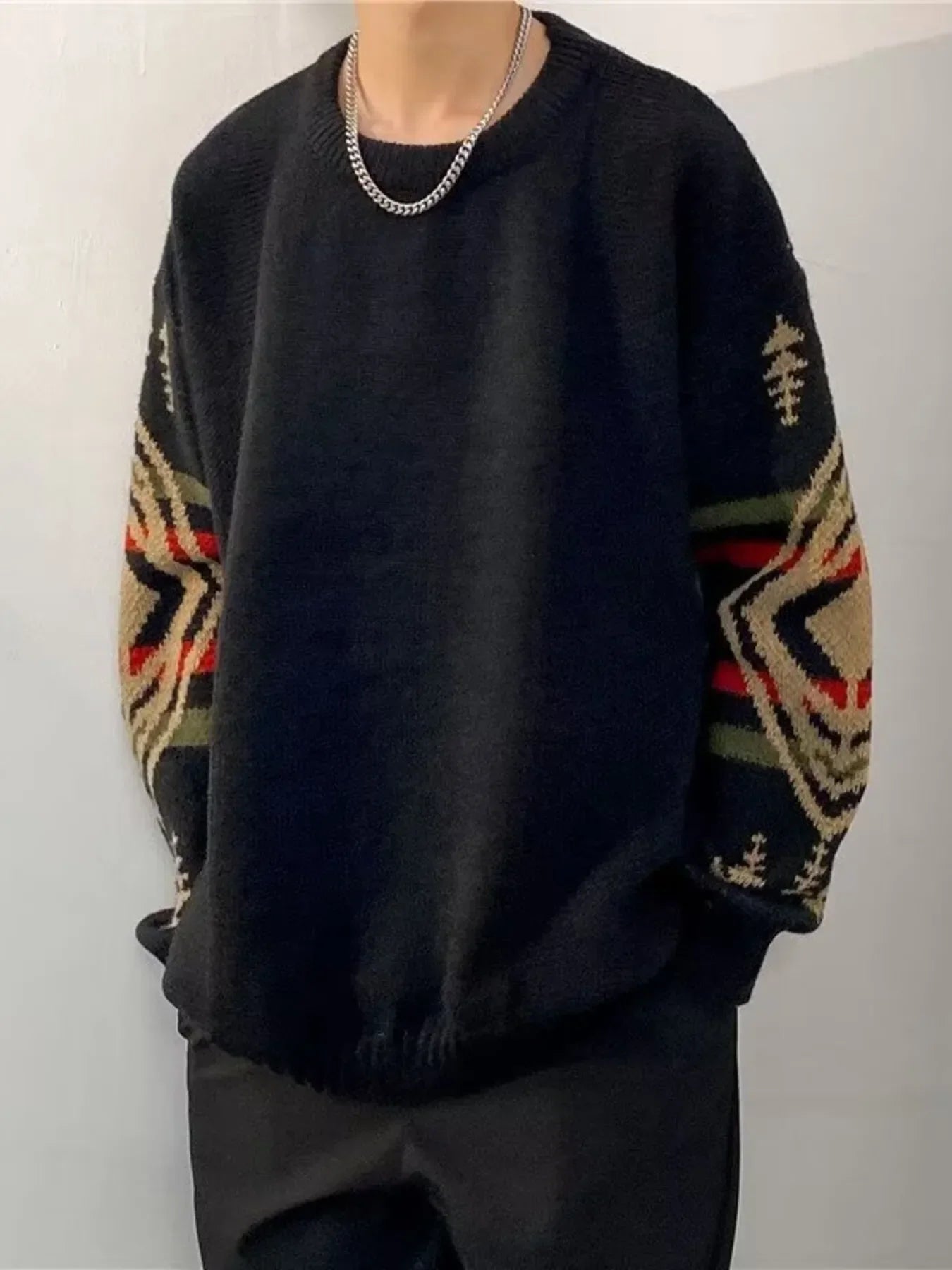 Plus Size Ethnic Pattern Oversized Sweater