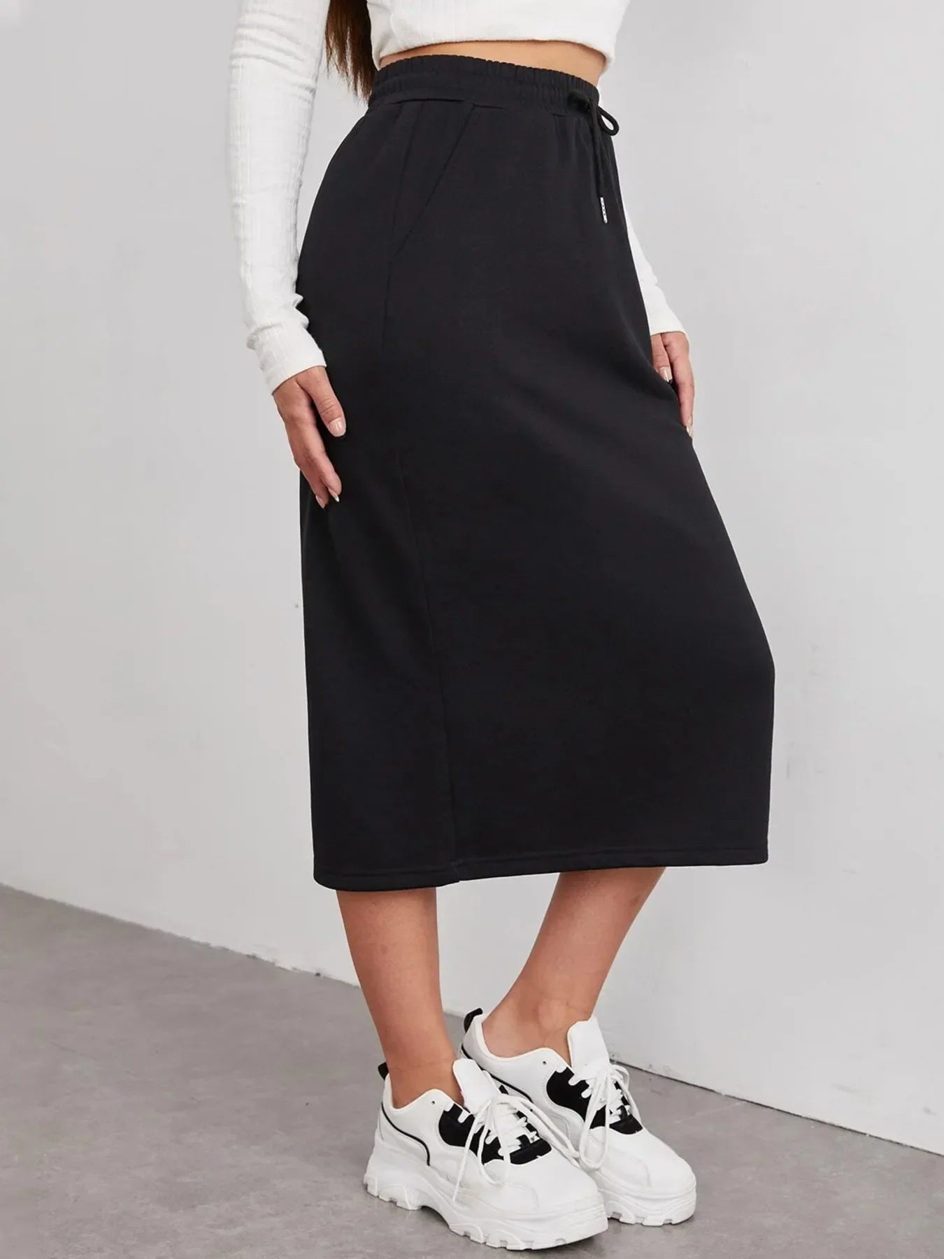 Adjustable Drawstring Slit Midi Skirt Casual - Southern Shores Clothing