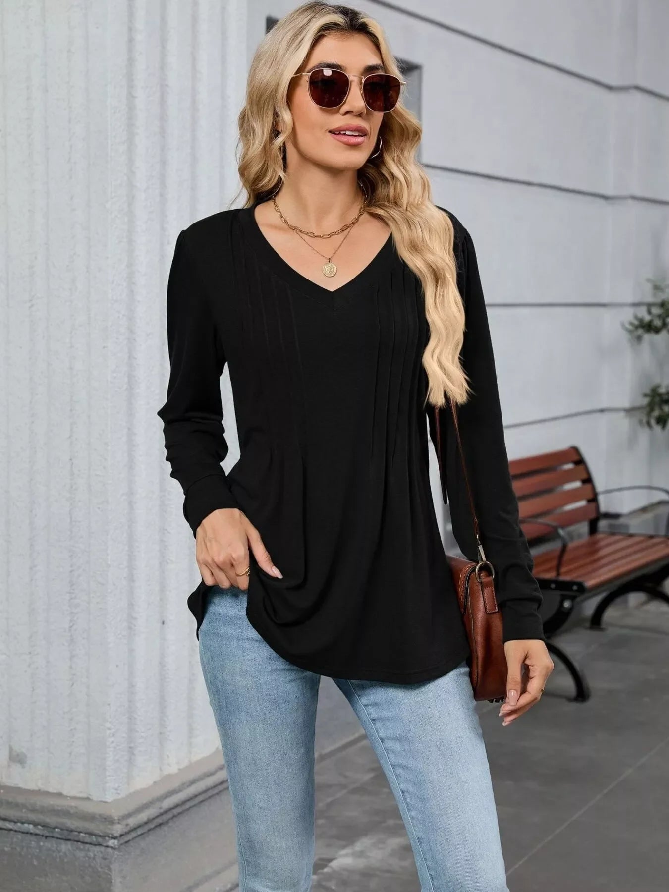 V-Neck Long Sleeve Relaxed Fit T-Shirt - Southern Shores Clothing