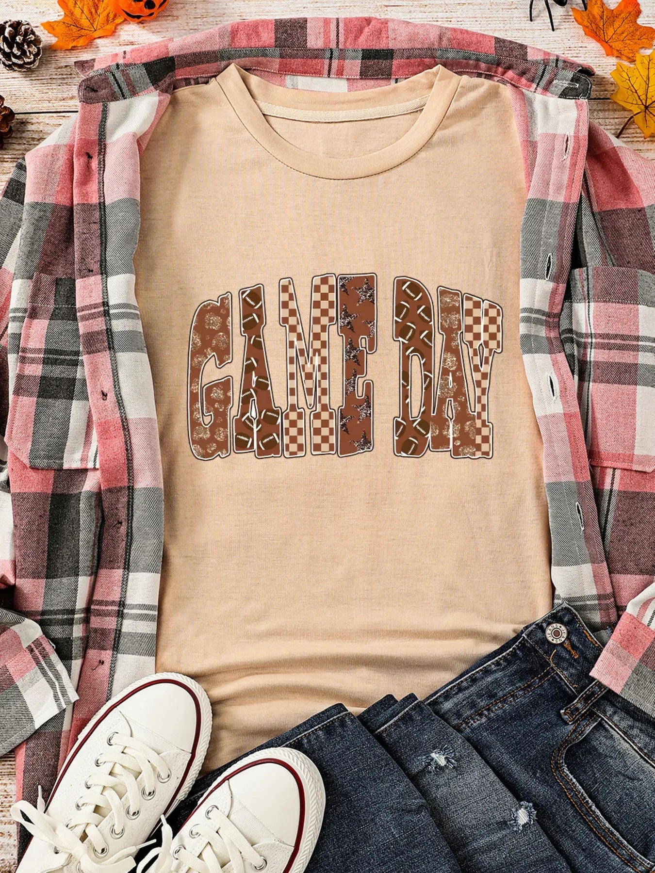 Full Size GAME DAY Checkered Letter Graphic T Shirt Plus Size - Southern Shores Clothing