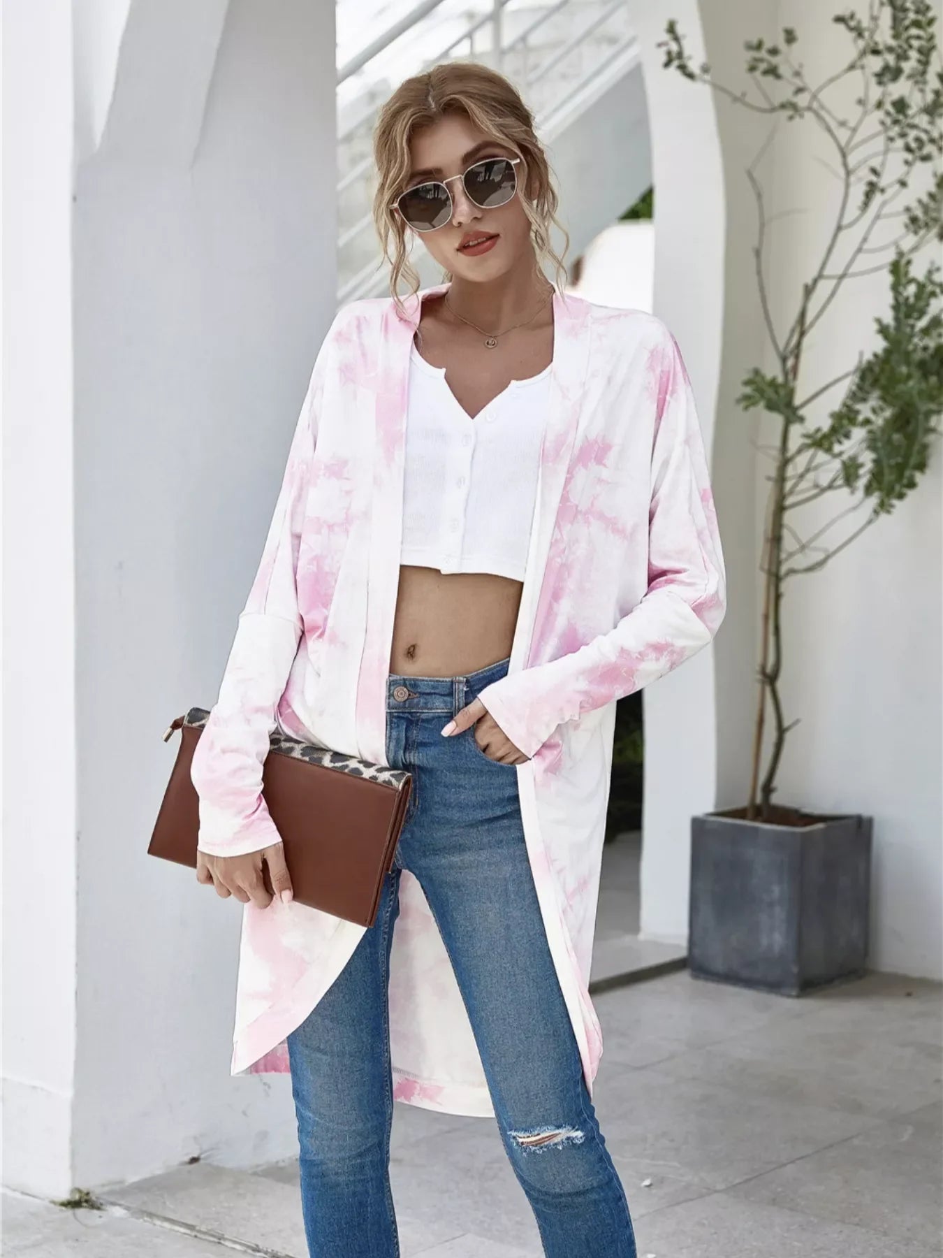 Oversized Open Front Cardigan With Tie Dye Pattern - Southern Shores Clothing