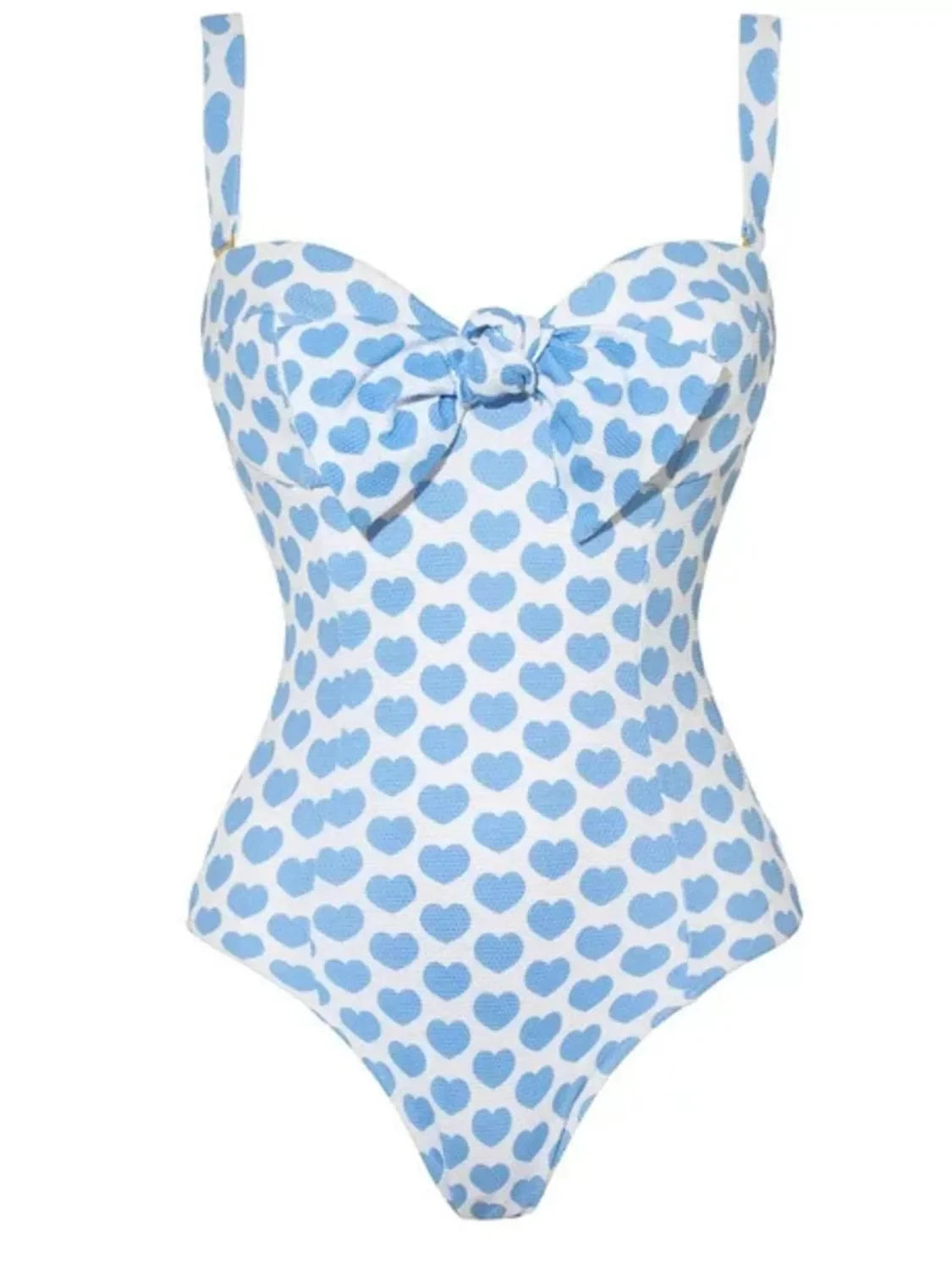 Heart-Print One-Piece Swimsuit With Ruffle Bow Skirt Soft Cups - Southern Shores Clothing