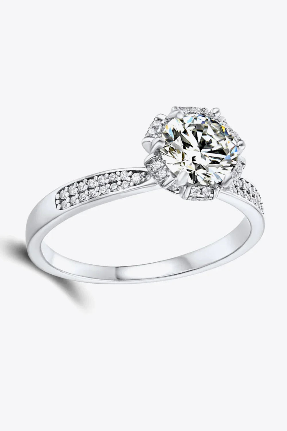 1 Carat Moissanite Platinum-Plated Sterling Silver Ring