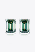 Green Emerald Cut Moissanite Stud Earrings