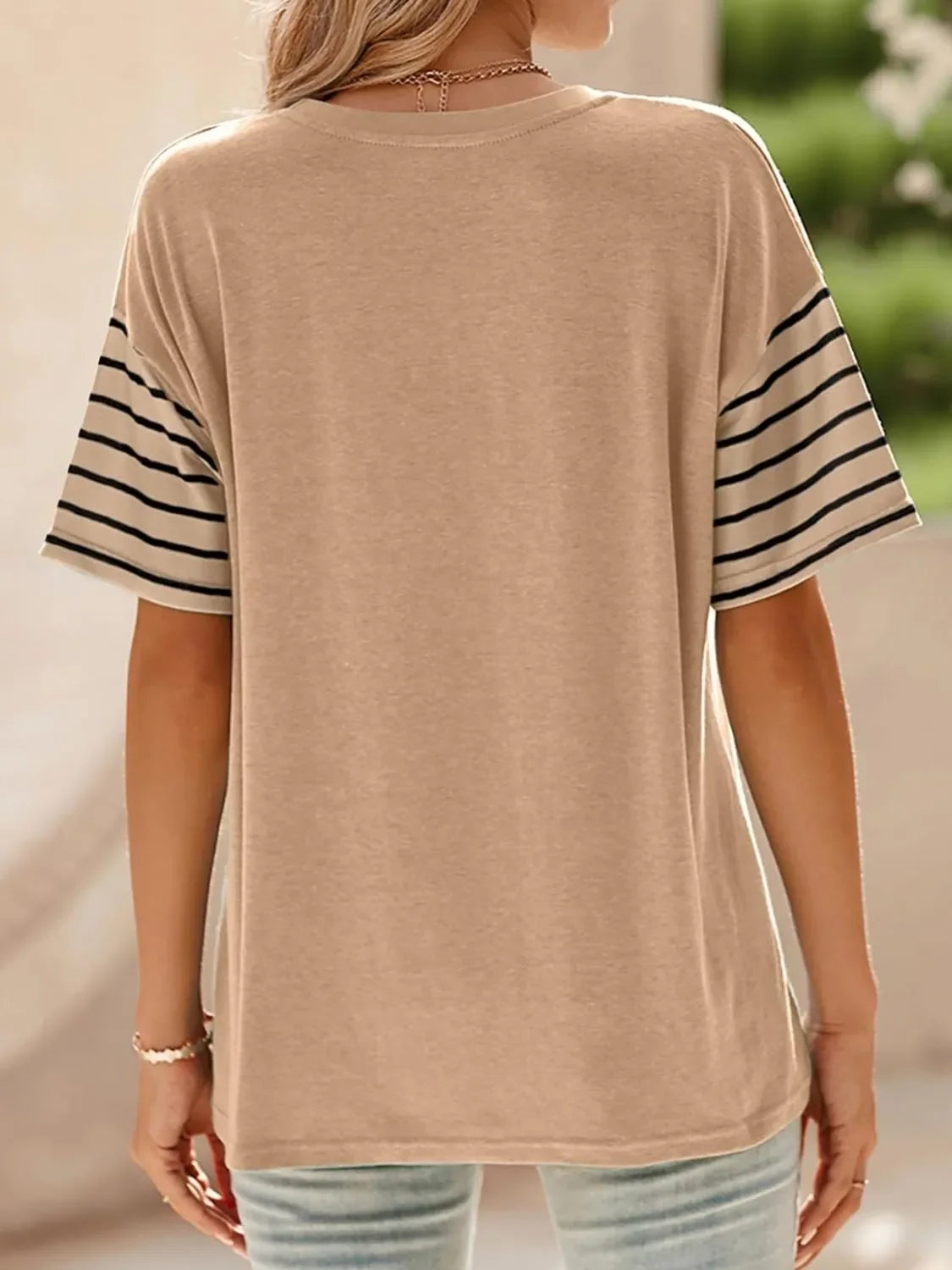 Block Striped Sleeve T Shirt With Lightweight Fabric - Southern Shores Clothing
