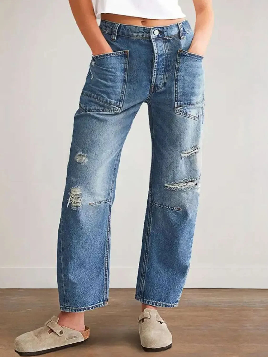 Coastal Distressed Denim Jeans With Pockets - Southern Shores Clothing