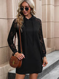 Lace Trim Long Sleeve Hooded Dress For Everyday Wear - Southern Shores Clothing