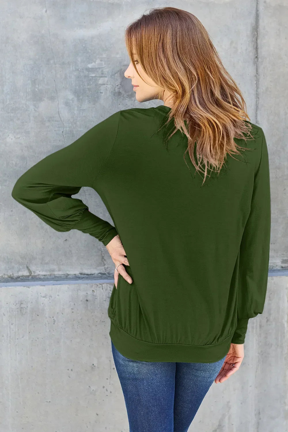 V Neck Lantern Sleeve Top Lightweight Stretch - Southern Shores Clothing