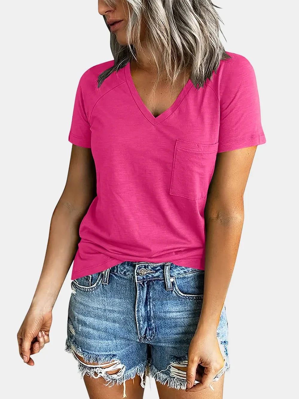 Pocketed V-Neck Short Sleeve T-Shirt - Southern Shores Clothing