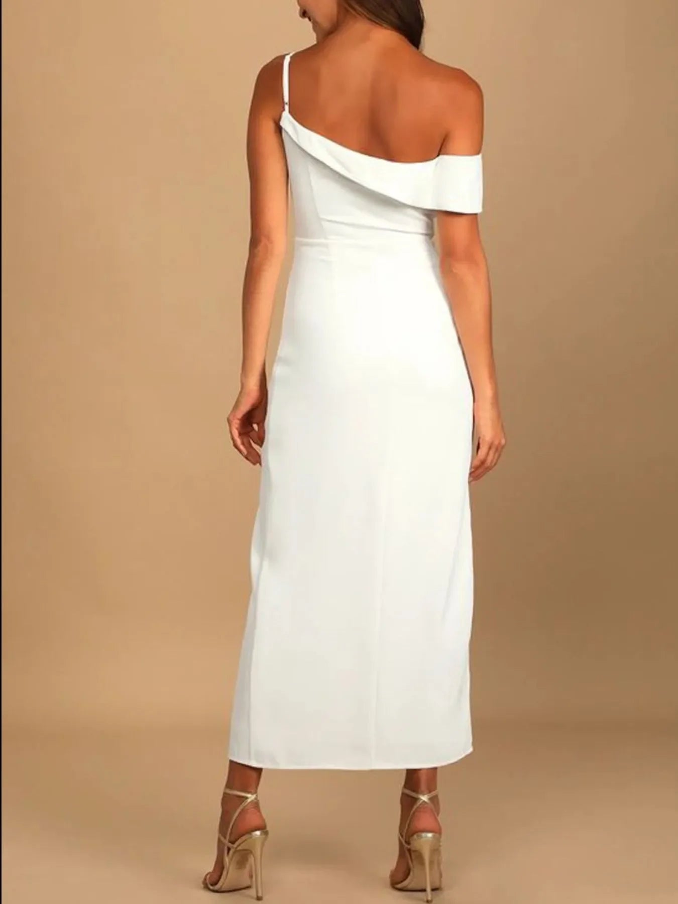 Split Asymmetrical Neck Midi Dress With Slit - Southern Shores Clothing